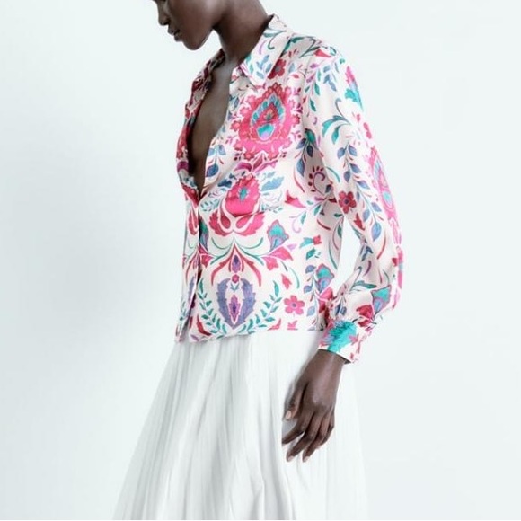 Women's Zara Shirt With Multicolored Floral Print | Shirts And Blouses - Picture 2 of 5